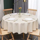 Chickwin Runde Tischdecke Abwaschbar Wachstuch, Abwischbar PU Kunststoff Garten Klassisch Einfarbig Tischdecke Wasserdicht Fleckschutz Dekoration Tischdecke Große Größe (200cm,Creme)