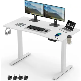 Mondeer Höhenverstellbarer Schreibtisch mit 3 Memory-Funktionen und Silent-Technologie 120*60cm Weiß - Weiß