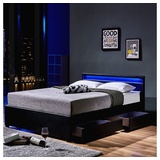 Home Deluxe LED Bett NUBE mit Schubladen und Matratze 140 x 200cm - versch. Ausführungen - schwarz,
