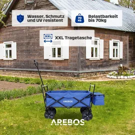 Arebos Bollerwagen faltbar blau inkl. 2 Netztaschen und Außentasche