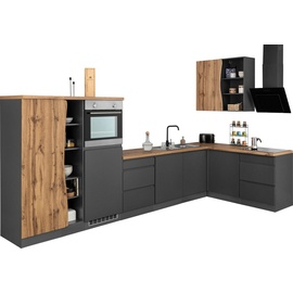 Kochstation Küche »KS-Bruneck«, Stellbreite 380/180 cm breit, ohne E-Geräten, MDF Fronten, grau