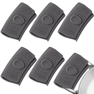 JEYORZY 6 Stück Silikon Topfgriffe, Silikon Helfen Griff Halter, Silikongriffe für Töpfe, Topfgriff Hitzeschutz, rutschfest Hitzebeständig Topfgriff Schutzhülle, Topfgriff Hitzeschutz für Kochen, grau