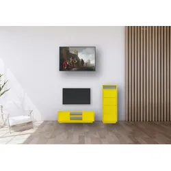 Wohnwand Set modern 2 teilig TV Lowboard, Sideboard für Wohnzimmer oder Kinderzimmer Gelb