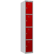 Phoenix Spind Locker grau, rot PL1430GRK, 4 Schließfächer 30,0 x 50,0 x 183,0 cm