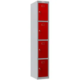 Phoenix Spind Locker grau, rot PL1430GRK, 4 Schließfächer 30,0 x 50,0 x 183,0 cm