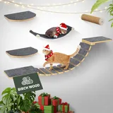 Kletterwand Katzen Set mit Katzenbett und Katzentreppe, Katzenmöbel aus Holz, Katzen Wandelemente Multifunktional zum Schlafen, Spielen und Klettern