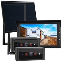 Lescars Rückfahrkamera USB: 2in1-Solar-Funk-Rückfahrkamera-& Überwachungs-Set & Erweiterungskamera (Rückfahrkamera Solar kabellos, Funk-Rückfahrkamera mit Monitor, Parkplatz)