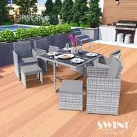 Swing&Harmonie Poly Rattan Sitzgruppe Esstisch Lounge Gartenmöbel Sitzgarnitur Set + 4x Stühle + 4x Hocker - grau