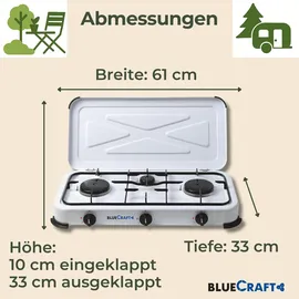 Bluecraft Gaskocher Campingkocher Flame 3-flammig mit Zündsicherung