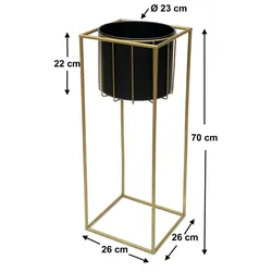 DanDiBo Blumenhocker mit Topf Metall Gold Schwarz Eckig L 70 cm Blumenständer 96035 Blumensäule Modern Pflanzenständer Pflanzenhocker