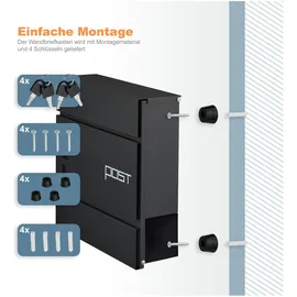 Relaxdays Briefkasten Schwarz inkl. Zeitungsfach