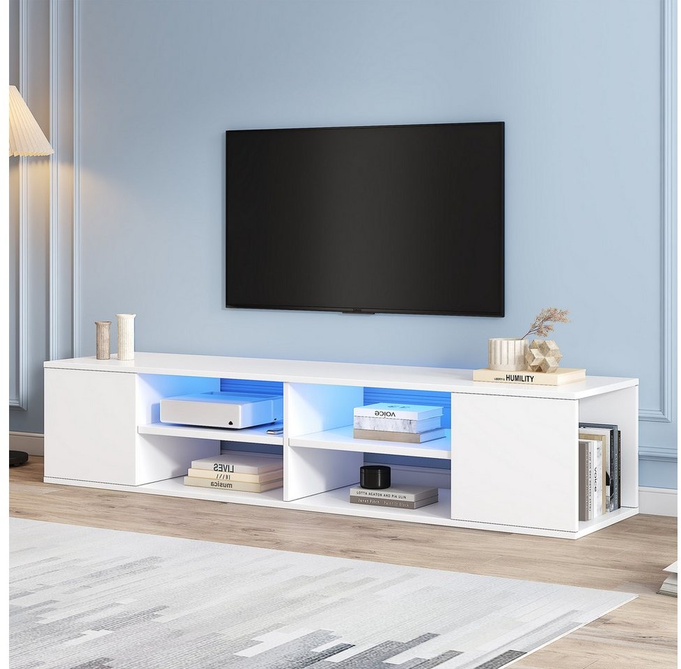 HAUSS SPLOE TV-Schrank 140 cm mit LED-Beleuchtung, stehend und hängend TV lowboard weiß weiß 140 cm x 30 cm x 38 cm