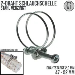 47 - 52 mm 2-Draht Schlauch Schelle W1 Stahl verzinkt Schraube M6 x 45 Draht 2,0...