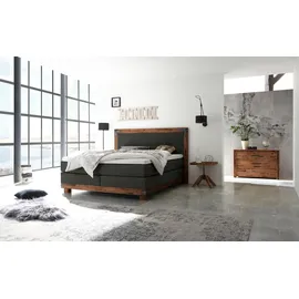 Hasena Boxspringbett 140-180 cm braun / Dunkelgrau, Liegefläche:140 x 200 cm, Topper:Superio-Topper