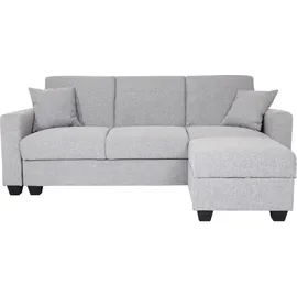 Mendler Sofa HWC-H47 mit Ottomane, Couch Sofa Gästebett, Schlaffunktion Stauraum 217x145cm Stoff/Textil hellgrau