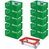 BRB-Lagertechnik BRB 10 Euroboxen, 600x400x240 mm, grün + GRATIS Transportroller