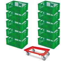 BRB-Lagertechnik BRB 10 Euroboxen, 600x400x240 mm, grün + GRATIS Transportroller
