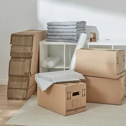 Umzugskomplettpaket 3 bis 4 Zimmer-Wohnung 100 m2 (75 x Umzugskarton 3 x Luftpolsterfolie 2 kg Seidenpapier 2 x Klebeband 6 x Möbelpackdecke) SET