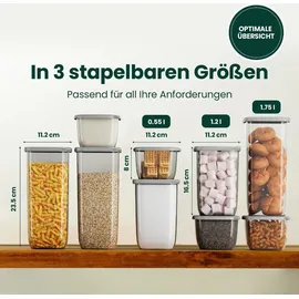 uandu Vorratsdosen mit Deckel Luftdicht Set, BPA frei, Aufbewahrungsbox Küchenorganizer, Vorratsbehälter Mehl Aufbewahrung Küche - 12x1750ml-Grau | Grau