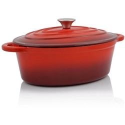 BBQ-Toro Bräter Gusseisen Cocotte, 4,3 l, rot, oval, Emaillierter Gusseisen Bräter, Gusseisen rot