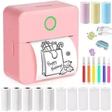 MOPUEA Thermodrucker Mini-Multifunktionsdrucker Bluetooth Etikettendrucker Etikettendrucker, (1 x Mini-Drucker, 13 Rollen Aufkleber, 6 farbige Marker) rosa