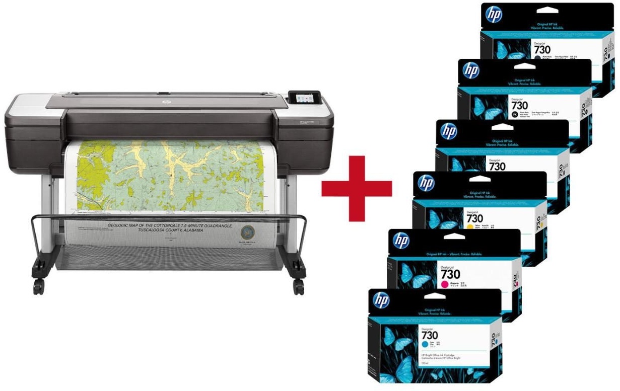 Jetzt 300€ CASHBACK inklusive einem Tintenset GRATIS sichern HP DesignJet T1700 PostScript Großformatdrucker Plotter inkusive zusätzlichem HP Tintenset 730