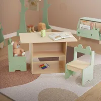 Joyz Kindersitzgruppe mit Tisch & 2 Stühlen, 3tlg Kindertischgruppe Holz, Kindermöbel Set für Kinder, Kindertisch mit Stauraum, Schreibtisch Maltisch mit 2 Kinderstühlen für Kinderzimmer & Spielzimmer