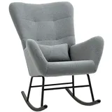 HOMCOM Schaukelstuhl, Schaukelsessel mit Teddystoff-Optik, Armlehne, Stillsessel mit Metallkufen, Lendenkissen, Relaxsessel mit Seitentasche für Wohnzimmer, Schlafzimmer, Grau
