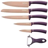 Cheffinger 6 Teile rose gold lila Messerset Messer Fleischmesser Brotmesser