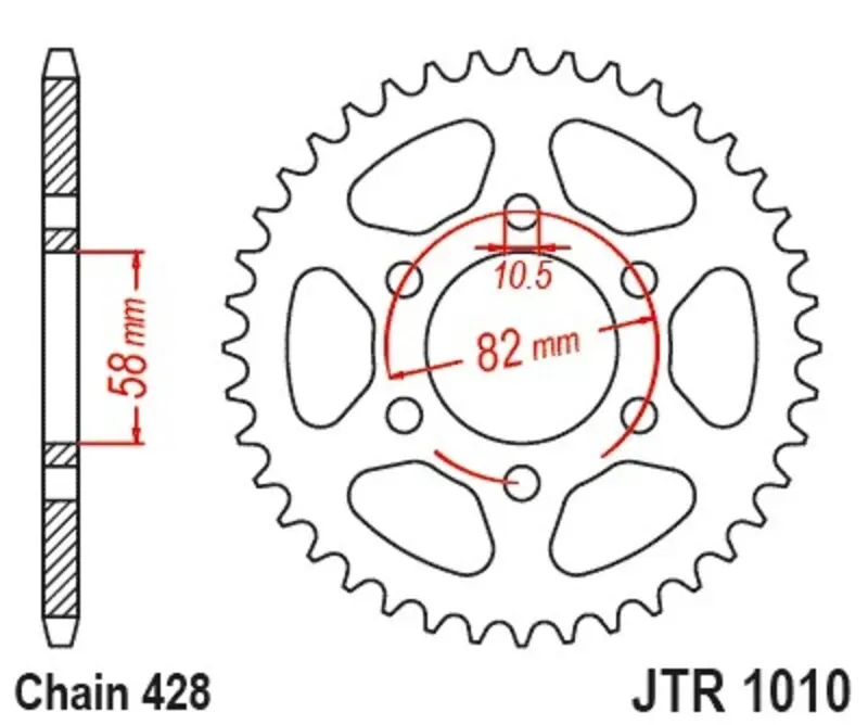 JT SPROCKETS Stalen achtertandwiel 1010 - 428