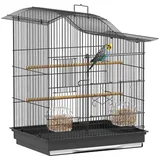 Beyamis Vogelkäfig Mit 4 Eingängen, 2 Futter- Und 2 Tränken Sowie Herausnehmbarem Wassernapf, Haustierkäfig Aus Metall Und Kunststoff, 47,5 X 36 X 54,5 Cm, Schwarz