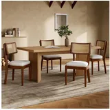 Flieks Esszimmerstuhl (Gestell aus Massivholz, Set, 4 St), 4er Set Polsterstühle Rattanstuhl Wohnzimmerstuhl Leinen Nussbaumfarbe braun