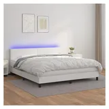 vidaXL Boxspringbett mit Matratze & LED Weiß 180x200 cm Kunstleder