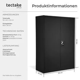 Tectake Aktenschrank 140 x 90 x 40 cm schwarz