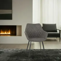Kadima Design Esszimmerstuhl Dunkelgrau Elegant  bth 61x63x80cm  Mikrofaser Bezug  Schwarze Metallbeine  Komfortabler Polstersessel