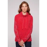 SOCCX Rollkragenpullover in Chenillestrick mit Logo Prints Clear red) Damen Pullover aus Flauschstrick