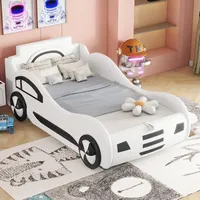 Bett Kinder-autobett Modern Pu Weiß 90x200 Cm Mit Kopfteil-fenster, Lattenrost Und Stauraum Unter Dem Bett