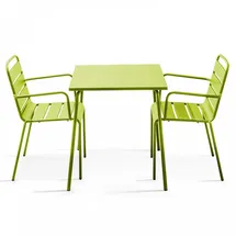 Oviala Palavas Gartenset Tisch quadratisch 3-tlg. mit Armlehnen Grün