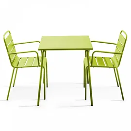 Oviala Palavas Gartenset Tisch quadratisch 3-tlg. mit Armlehnen Grün