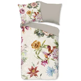 Muller Textil Wendebettwäsche Blumen Sand beige 135 x 200 cm + 80 x 80 cm