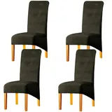 LANSHENG Samt Stuhlhussen 4er Set, Abnehmbare Waschbar Stuhlbezug, Stretch Stuhlhussen für Esszimmerstühle Haus Küche Restaurant (Grün Grau, 4er Set)