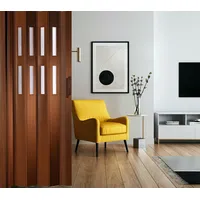Forte Falttür Falttür Schiebetür Nischentür B 88,5 x H 202 cm Mahagoni 2 Fenster (1 Stück), abwaschbar und für Naßräume geeignet braun