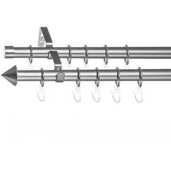 Gardinenstange LICHTBLICK ORIGINAL "Gardinenstange Kegel, 20 mm, ausziehbar, 2 läufig 130 - 240 cm Chrom", silber (matt), L:130cm Ø:20mm, Metall, Gardinenstangen, Zweiläufige Vorhangstange mit Ringen für Gardinen und Stores.