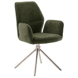 MCA Furniture MCA GREYTON 4 Fuß Stuhl mit Armlehnen Edelstahl/Stoffbezug 180° drehbar - Olive / Edelstahl