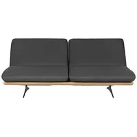 Dieter Knoll Schlafsofa Palermo, Dunkelgrau, Holz, Leder, Echtleder, Eiche, massiv, Uni, 2-Sitzer, 204x92x90 cm, Stoffauswahl, Schlafen auf Sitzhöhe, Rücken echt, Wohnzimmer, Sofas & Couches, Wohnlandschaften, Ledersofas