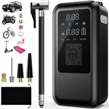 Elektrische Luftpumpe, Tragbare Mini 6000mah Akku Luftpumpe 4 Modus, 150 PSI Elektrischer Kompressor Fahrradpumpe mit Digital LED Anzeige und Notbeleuchtung für Auto Motorrad Fahrrad Bälle (Schwarz)