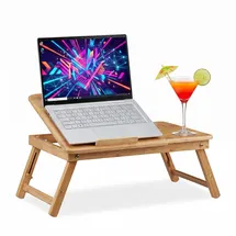 Relaxdays Laptoptisch mit Schublade Bambus