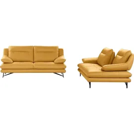 Calia Italia 2,5-Sitzer CALIA ITALIA "Cezanne, italienisches Design trifft erstklassigen Sitzkomfort, Leder", gelb (355 senape mit weißer kontrastnaht), B:195cm H:90cm T:109cm, Sofas, Edles Designsofa in besonders langlebigen & pflegeleichten Lederarten