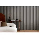 A.S. Création Vliestapete mit Wandpaneelmotiv 0,53 x 10,05 m – Grau Anthrazit Schwarz – Tapete in Holzoptik – 786284