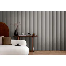 A.S. Création Vliestapete mit Wandpaneelmotiv 0,53 x 10,05 m – Grau Anthrazit Schwarz – Tapete in Holzoptik – 786284